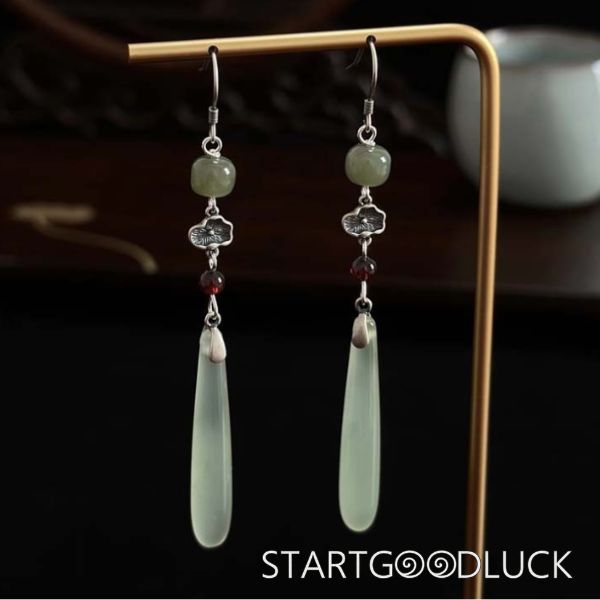 Water Drop Jade Earrings | Neo Chinese Style | Bring Fortune