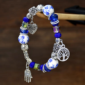 Classic Chinese Heritage Vintage Distressed Blue-and-White Porcelain Handcrafted Beaded Bracelet - StartGoodLuck
