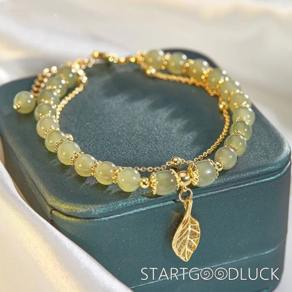 Gold Leaf Bracelet | Jade Beads Bracelet | Niche Design