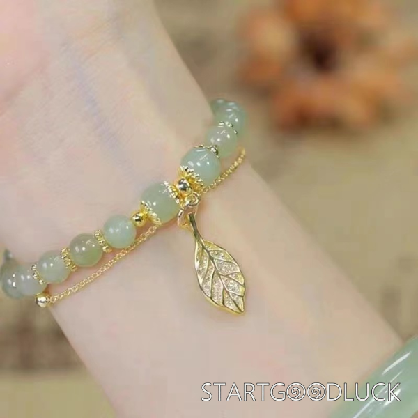 Gold Leaf Bracelet | Jade Beads Bracelet | Niche Design