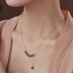 14K Gold Plated Natural Jade Bead Balance and Harmony Necklace