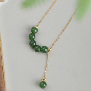 14K Gold Plated Natural Jade Bead Balance and Harmony Necklace