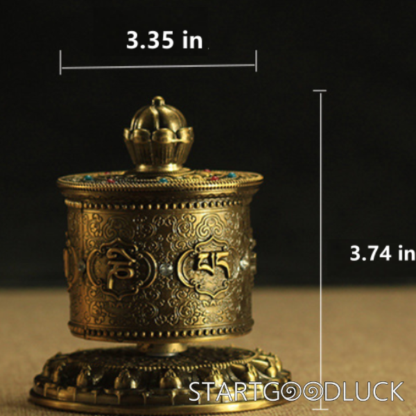 Tibetan Prayer Wheel: Gold - Plated Copper with Six - Syllable Mantra (Accumulate Merit, Bless Spaces)