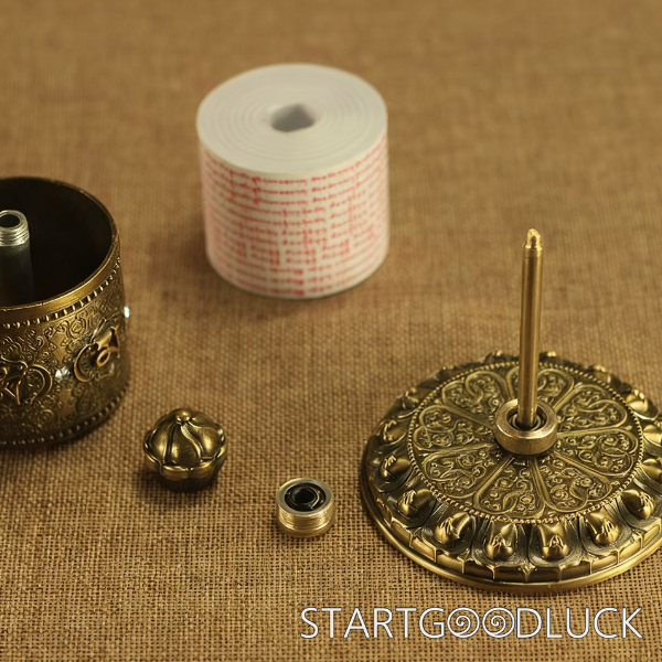 Tibetan Prayer Wheel: Gold - Plated Copper with Six - Syllable Mantra (Accumulate Merit, Bless Spaces)
