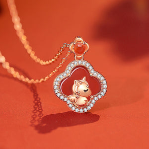 18K Gold Plated Red Agate Horse Year Balance and Harmony Necklace