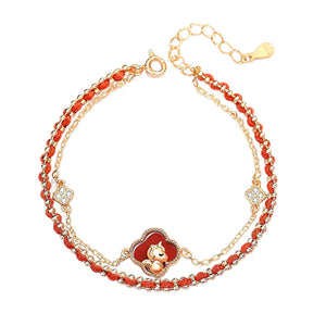 18K Gold Red String Lucky Four-Leaf Clover and Cute Horse Love and Luck Bracelet