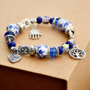 Classic Chinese Heritage Vintage Distressed Blue-and-White Porcelain Handcrafted Beaded Bracelet - StartGoodLuck
