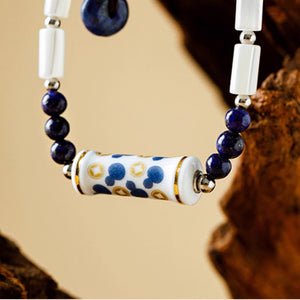 "Blue-and-White Porcelain Fortune Beaded Bracelet - StartGoodLuck