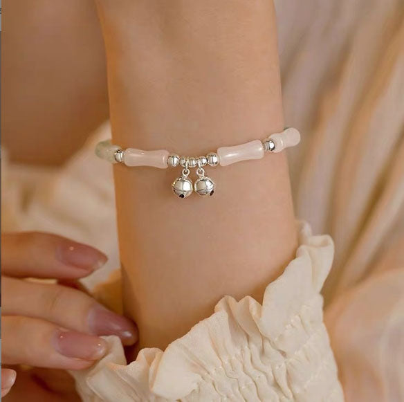 White Jade Bamboo Bracelet | 925 Silver Bell | Neo Chinese Style - Only $0.01 Today