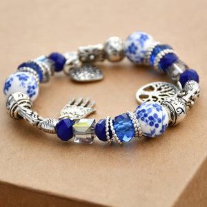 Classic Chinese Heritage Vintage Distressed Blue-and-White Porcelain Handcrafted Beaded Bracelet - StartGoodLuck