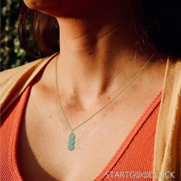 3-Jade Bead Pendant Necklace on Gold Chain: Serenity & Positive Energy