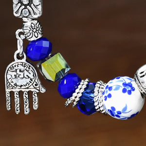 Classic Chinese Heritage Vintage Distressed Blue-and-White Porcelain Handcrafted Beaded Bracelet - StartGoodLuck