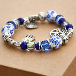 Classic Chinese Heritage Vintage Distressed Blue-and-White Porcelain Handcrafted Beaded Bracelet - StartGoodLuck