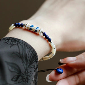 "Blue-and-White Porcelain Fortune Beaded Bracelet - StartGoodLuck