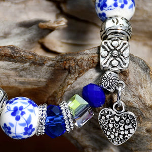 Classic Chinese Heritage Vintage Distressed Blue-and-White Porcelain Handcrafted Beaded Bracelet - StartGoodLuck