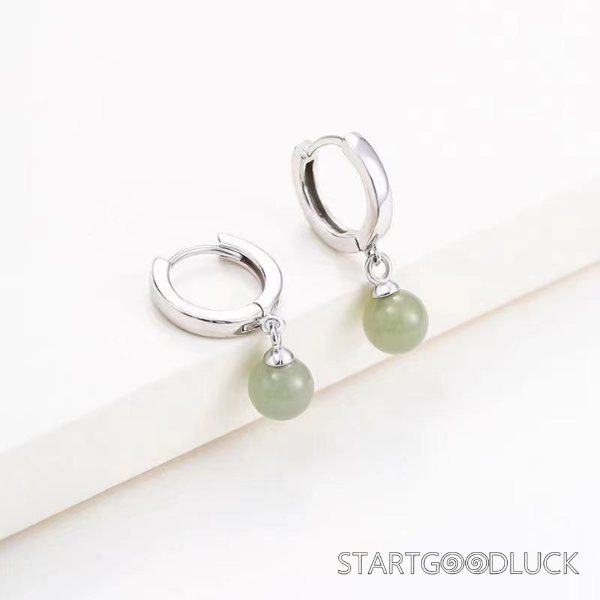 Jade Ball Earrings-Natural Jade & Silver-Original Design