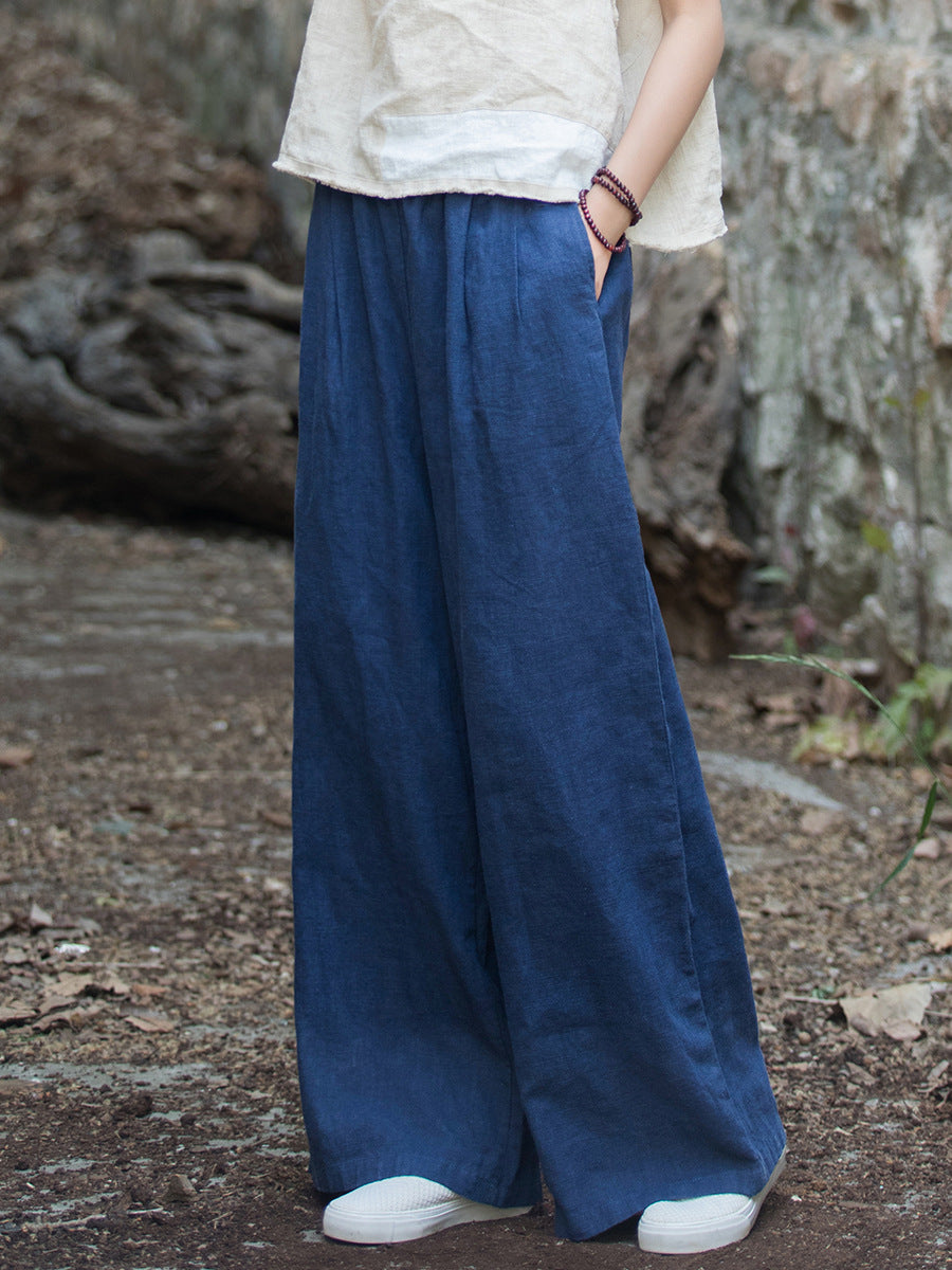 Women's Linen Wide-Leg Pants Versatile Retro Casual Pant