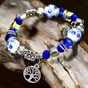 Classic Chinese Heritage Vintage Distressed Blue-and-White Porcelain Handcrafted Beaded Bracelet - StartGoodLuck