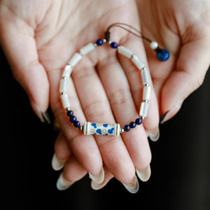 "Blue-and-White Porcelain Fortune Beaded Bracelet - StartGoodLuck