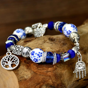 Classic Chinese Heritage Vintage Distressed Blue-and-White Porcelain Handcrafted Beaded Bracelet - StartGoodLuck