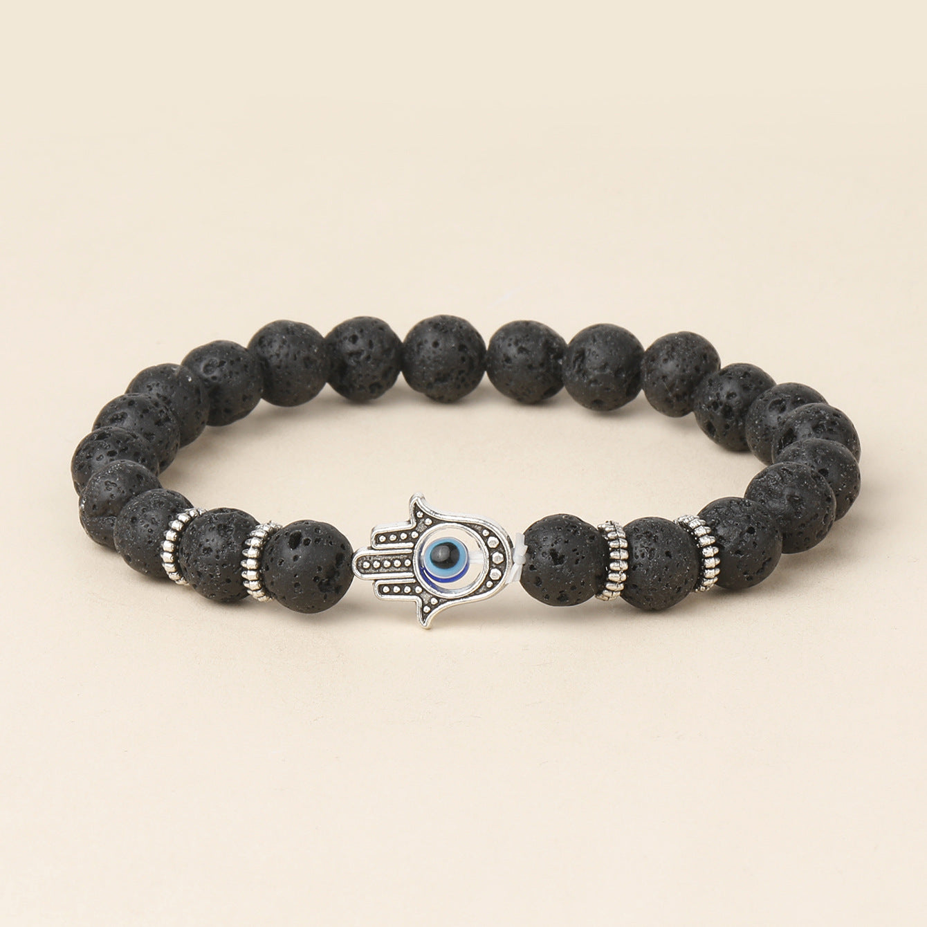 Volcanic Stone Bracelet Evil Eye charm hand-made beads