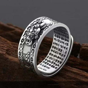 925 Silver Buddhist Heart Sutra & Pixiu Prosperity and Wealth Ring