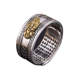925 Silver Buddhist Heart Sutra & Pixiu Prosperity and Wealth Ring