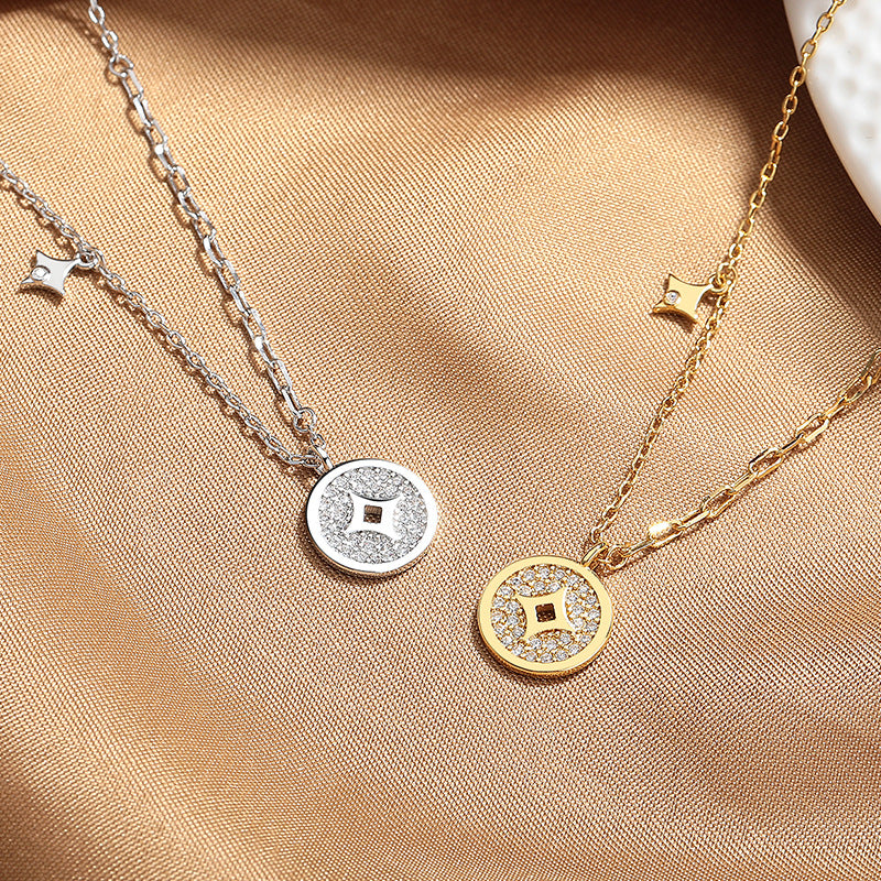 925 Silver Coin Necklace for Women Prosperity and Wealth Necklace