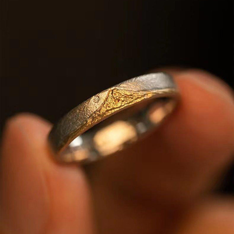 925 Silver Gold Plated Tibet Mountain Rizhao Jinshan Design Peace and Tranquility Ring