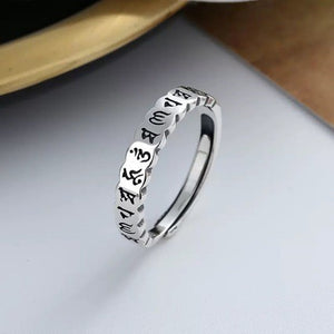 925 Silver Six Syllable Mantra Open Ring Bring Love and Compassion
