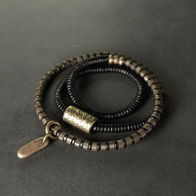 925 Silver Vintage Old Copper Beads Ebony Wooden Balance and Harmony Bracelet