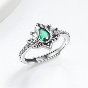 925 Silver Women Crystal Lotus Zircon Focus and Wisdom Rings