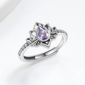 925 Silver Women Crystal Lotus Zircon Focus and Wisdom Rings