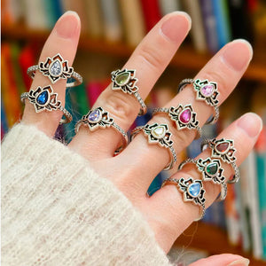 925 Silver Women Crystal Lotus Zircon Focus and Wisdom Rings