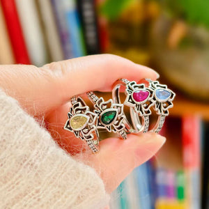 925 Silver Women Crystal Lotus Zircon Focus and Wisdom Rings