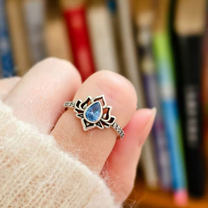 925 Silver Women Crystal Lotus Zircon Focus and Wisdom Rings