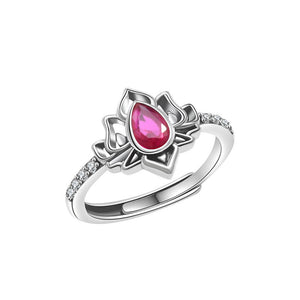 925 Silver Women Crystal Lotus Zircon Focus and Wisdom Rings