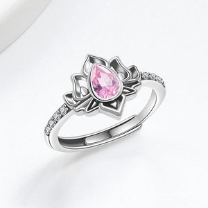 925 Silver Women Crystal Lotus Zircon Focus and Wisdom Rings