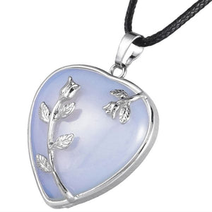 925 Sliver Heart Natural Crystal Peace and Tranquility Necklace