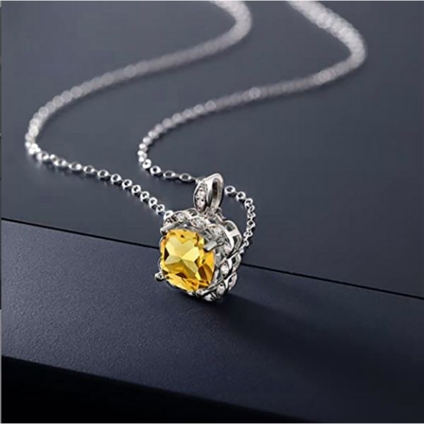 925 Sliver Yellow Crystal Bring Health and Positivity Necklace