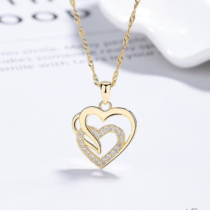 925 Sterling Silver Double-Layer Heart Necklace Brings Love and Compassion