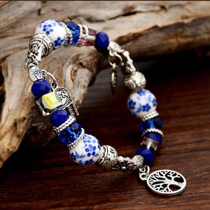 Classic Chinese Heritage Vintage Distressed Blue-and-White Porcelain Handcrafted Beaded Bracelet - StartGoodLuck