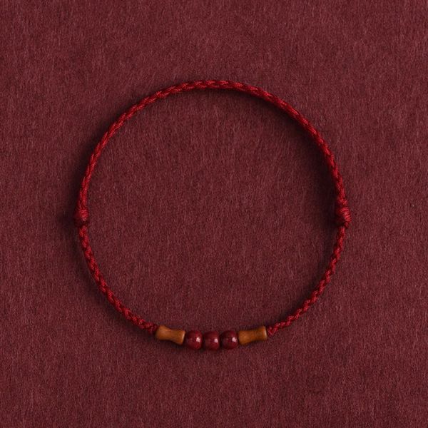 Adjustable Red String Bracelet with Wooden & Red Beads