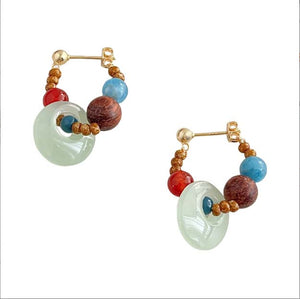 Aquamarine & Red Agate Earrings | Chinese Style Earrings | Rosewood and Silver Jewelry