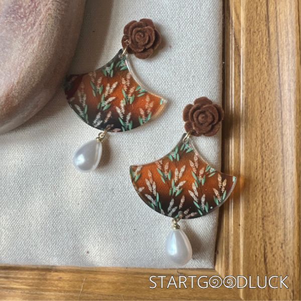 Autumn Acrylic Earrings | Pearl Drop Earrings | Earring Or Ear-clip Type