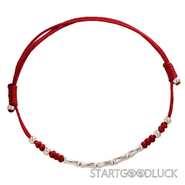 Bamboo Joint Red Srting Bracelet | S925 Sterling Silver Beads |  Adjustable String Bracelet