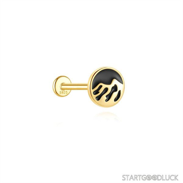 Black Enamel Earrings - S925 Sterling Silver Wave Mountain Stud Earrings