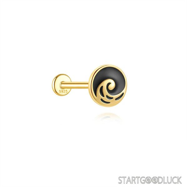 Black Enamel Earrings - S925 Sterling Silver Wave Mountain Stud Earrings