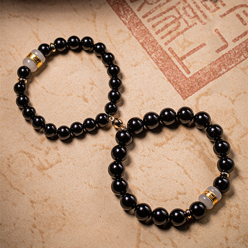 Black Obsidian 14K Gold With Jade Balance and Harmony Couple Bracelet Set