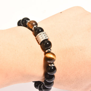 StartGoodLuck Black Obsidian Bracelet with Tiger Eye Beads for Men